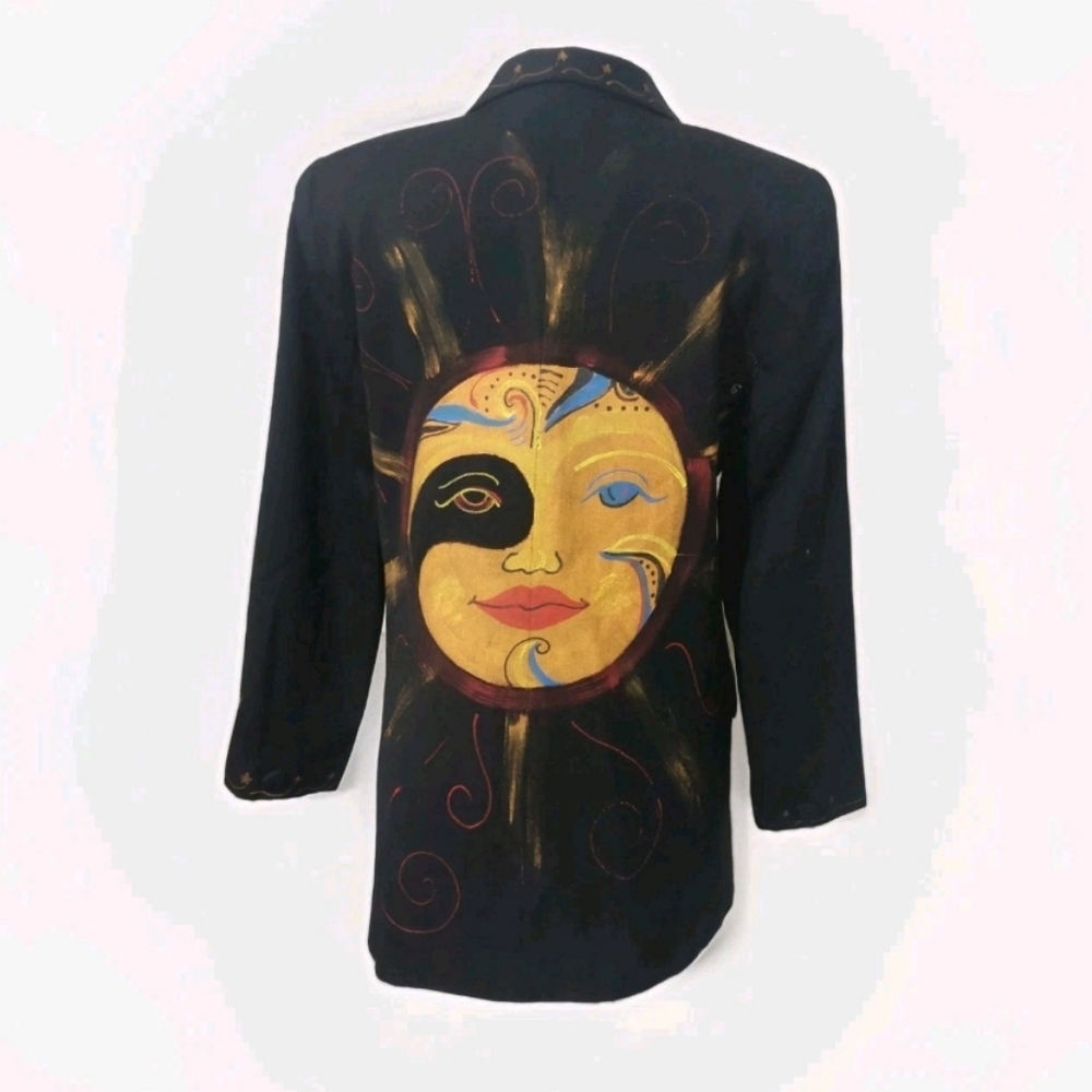 Vintage Jacket Required 1980s Art 100% Wool  USA Blazer Sun Moon Stars S 40x30